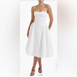 House of CB Georgiana Cotton Fit & Flare White Strapless Dress - Size L+